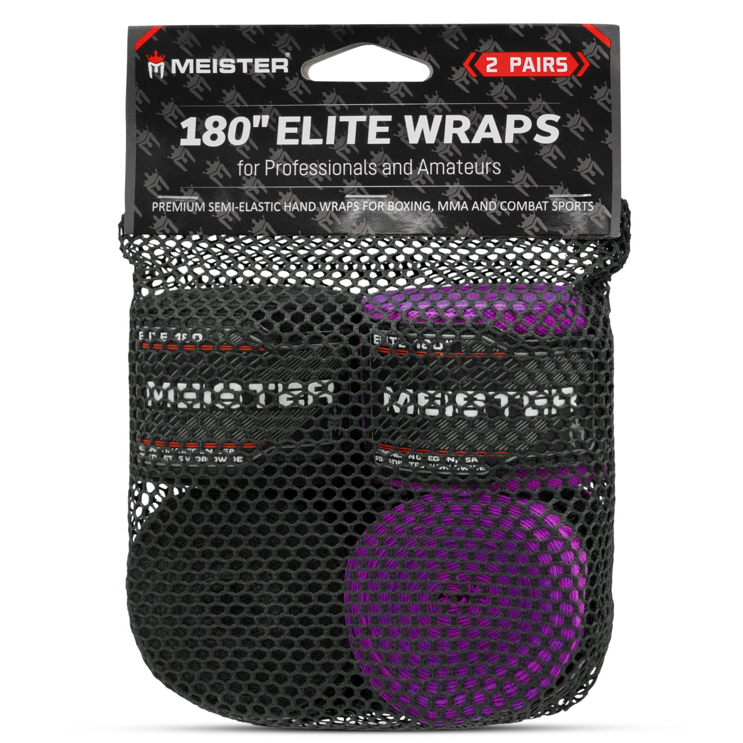 Meister ELITE 180" Elastic Hand Wraps - 2 Pack - Black / Purple