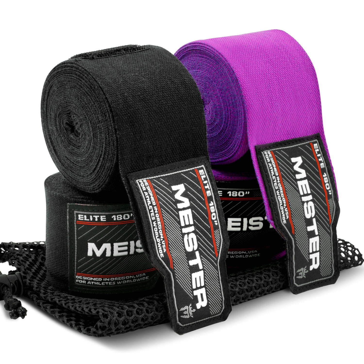 Meister ELITE 180" Elastic Hand Wraps - 2 Pack - Black / Purple