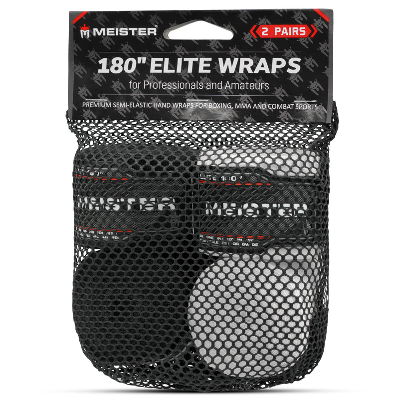 Meister ELITE 180" Elastic Hand Wraps - 2 Pack - Black / Ivory