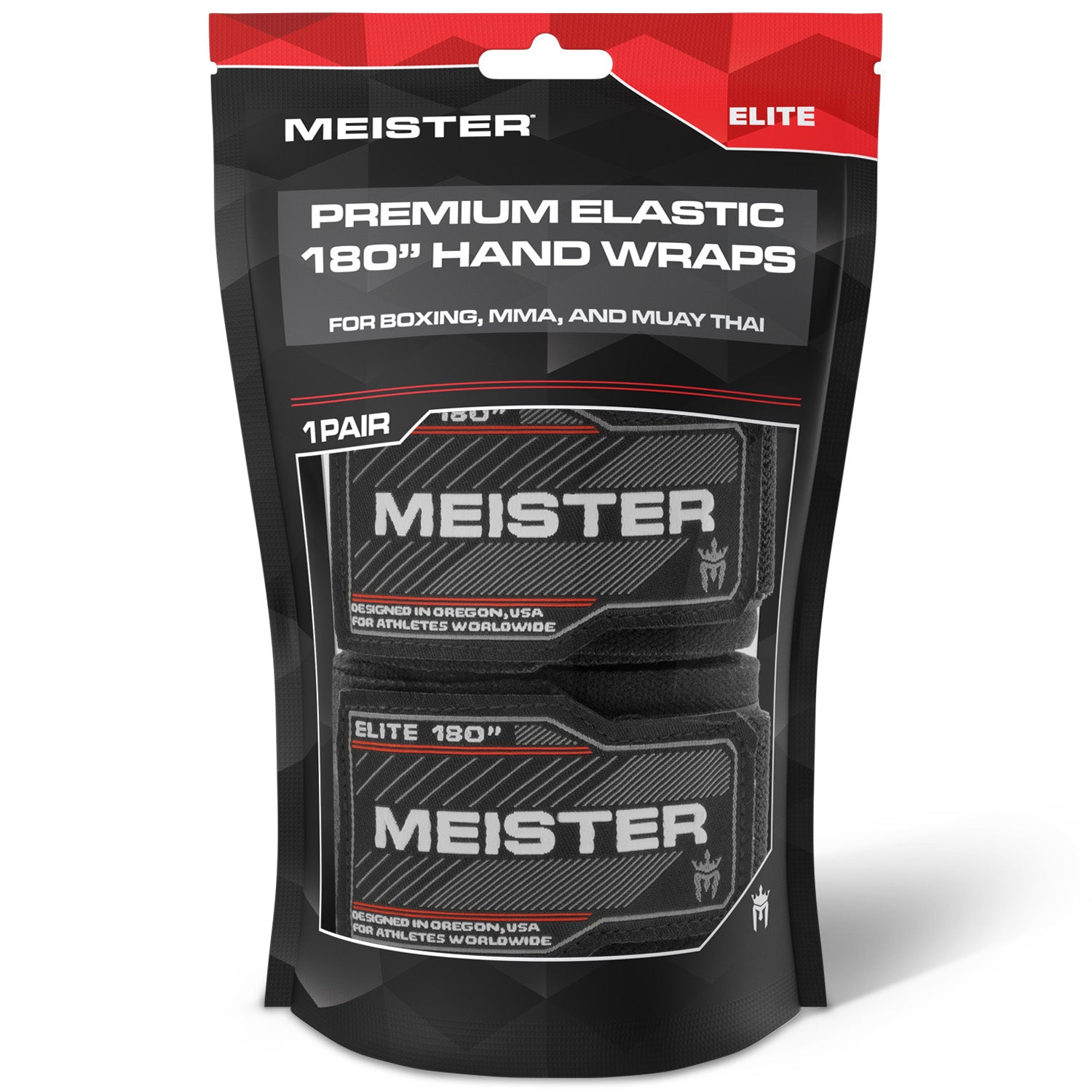 Meister ELITE 180" Elastic Hand Wraps - Black