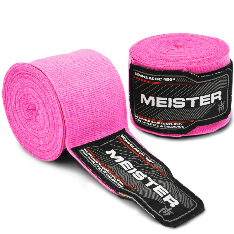 180" Semi-Elastic Hand Wraps for MMA & Boxing (Pair) - Pink