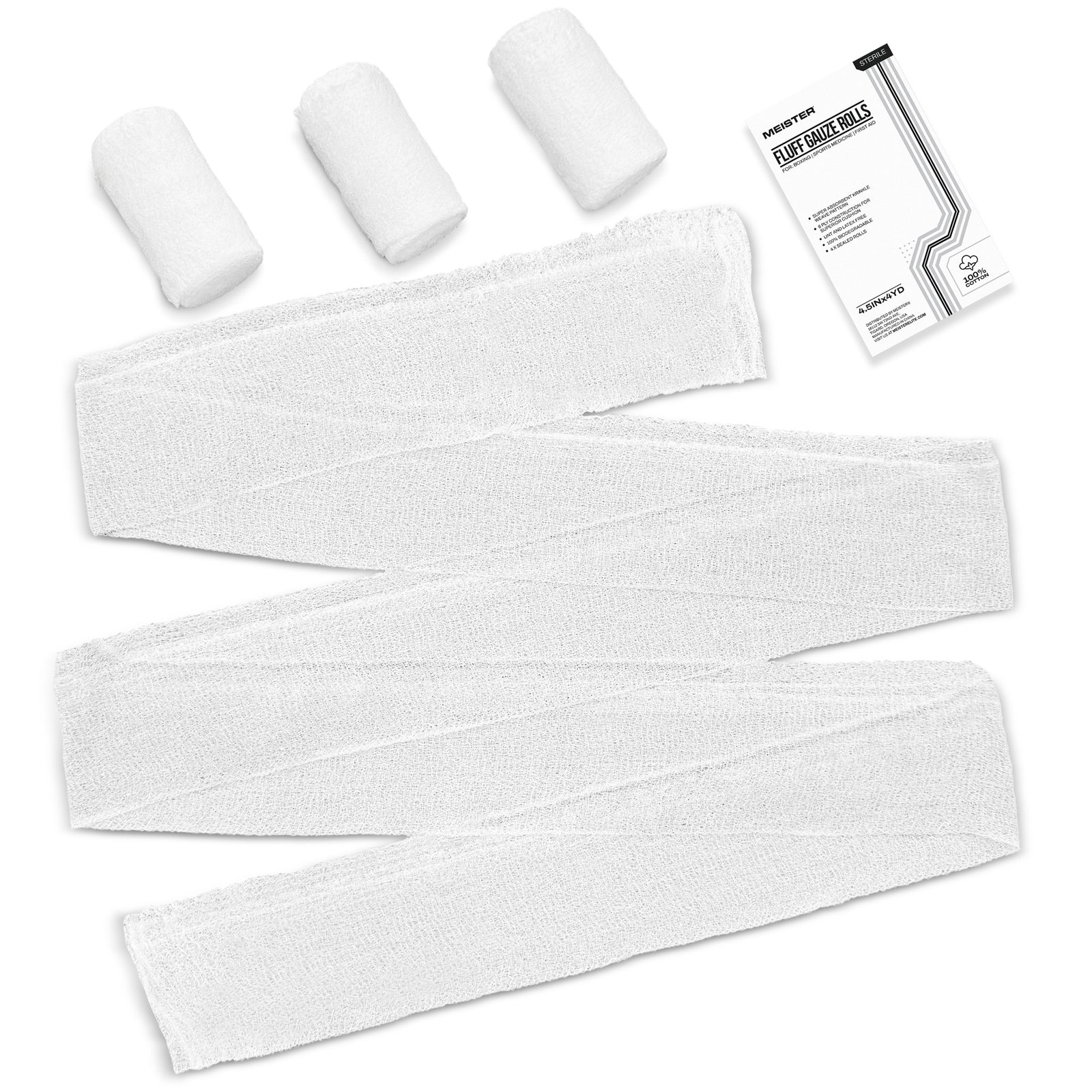 Meister Fluff Gauze Rolls / Knuckle Pads 4yd x 4.5" - 4 Pack