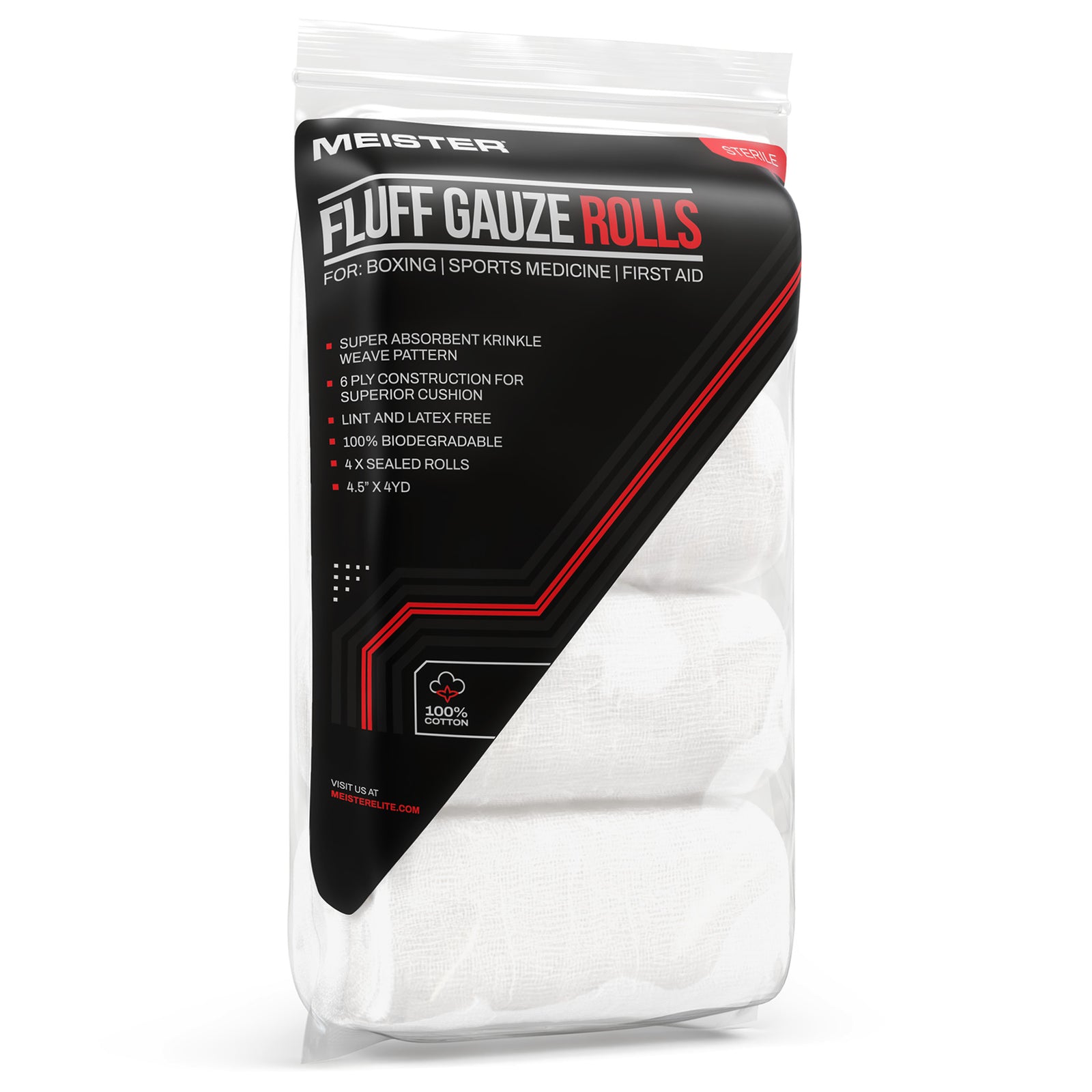 Meister Fluff Gauze Rolls / Knuckle Pads 4yd x 4.5" - 4 Pack