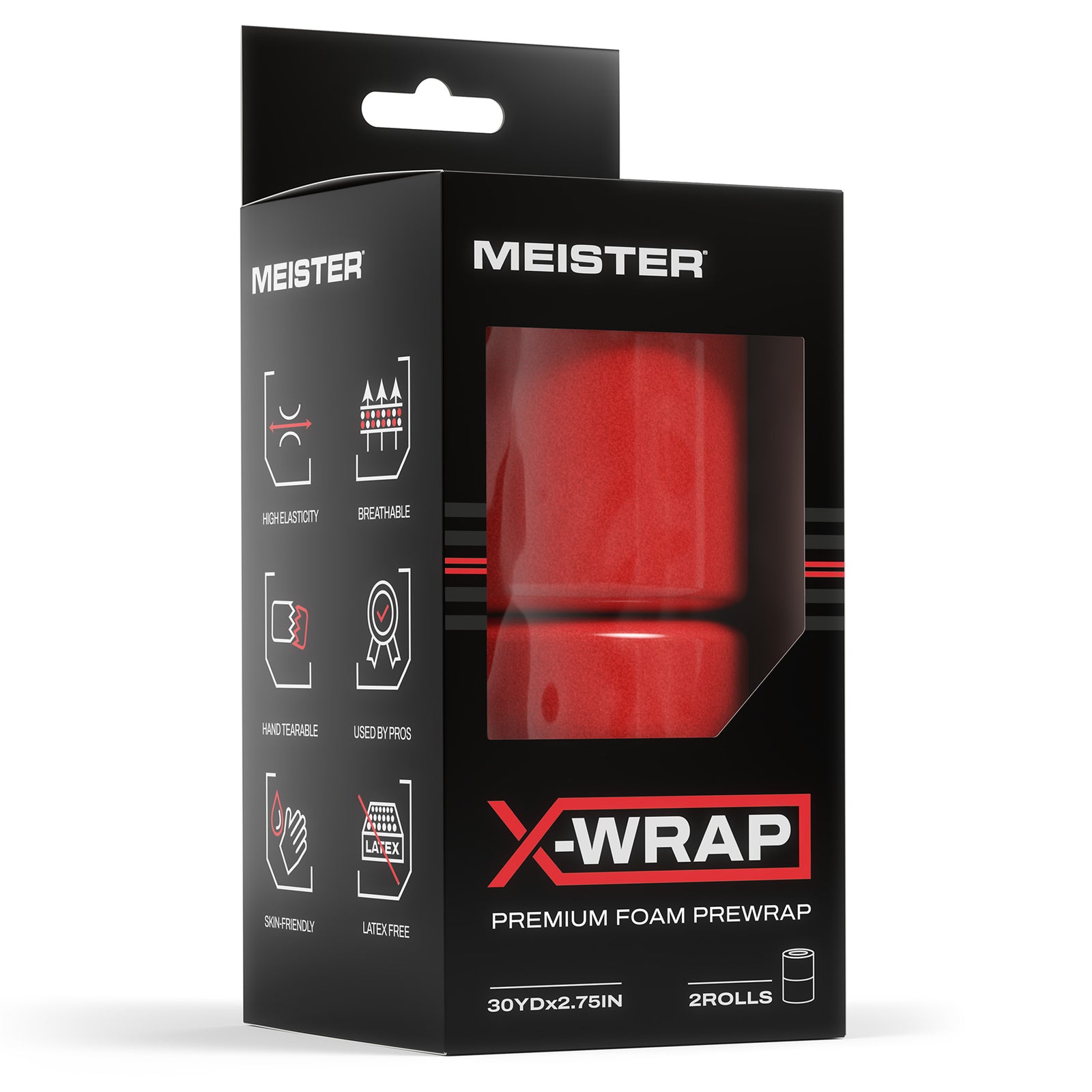 Meister X-Wrap Foam PreWrap - 30yd x 2.75" - Red - 2 Rolls