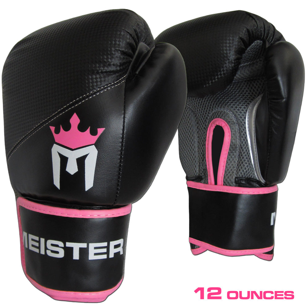 12 Ounce Meister Boxing Gloves for Women & Youth - Black/Pink