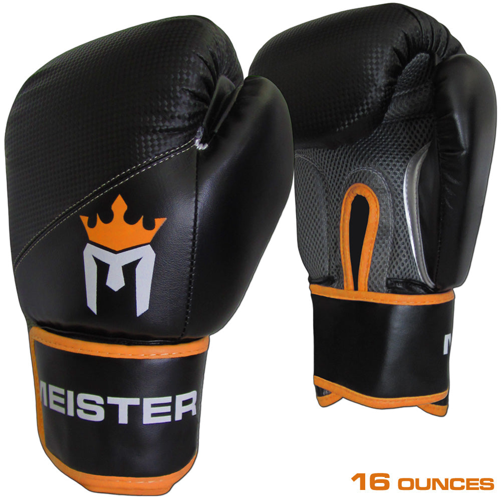 16 Ounce Meister Pro Boxing Gloves - Black/Orange