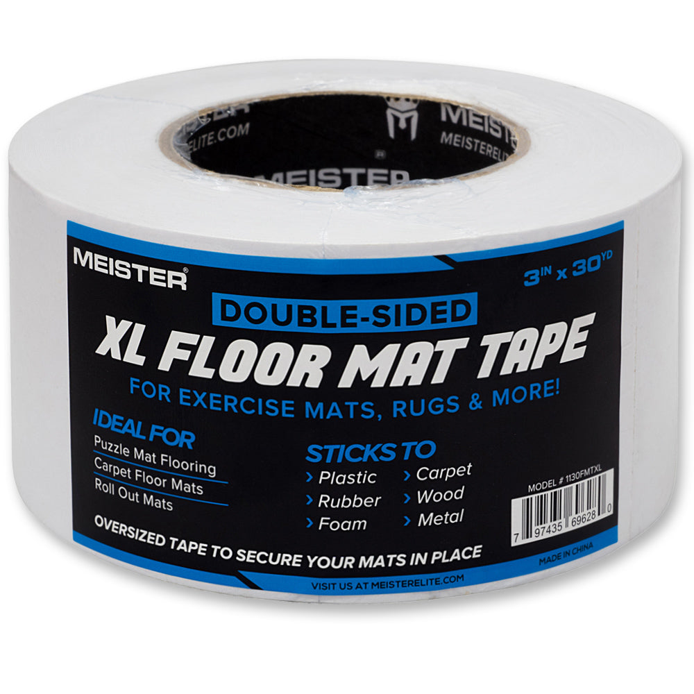 Meister Double-Sided XL Floor Mat Tape - secures Exercise Mats & Rugs in Place XL Roll - 30yd x 3in
