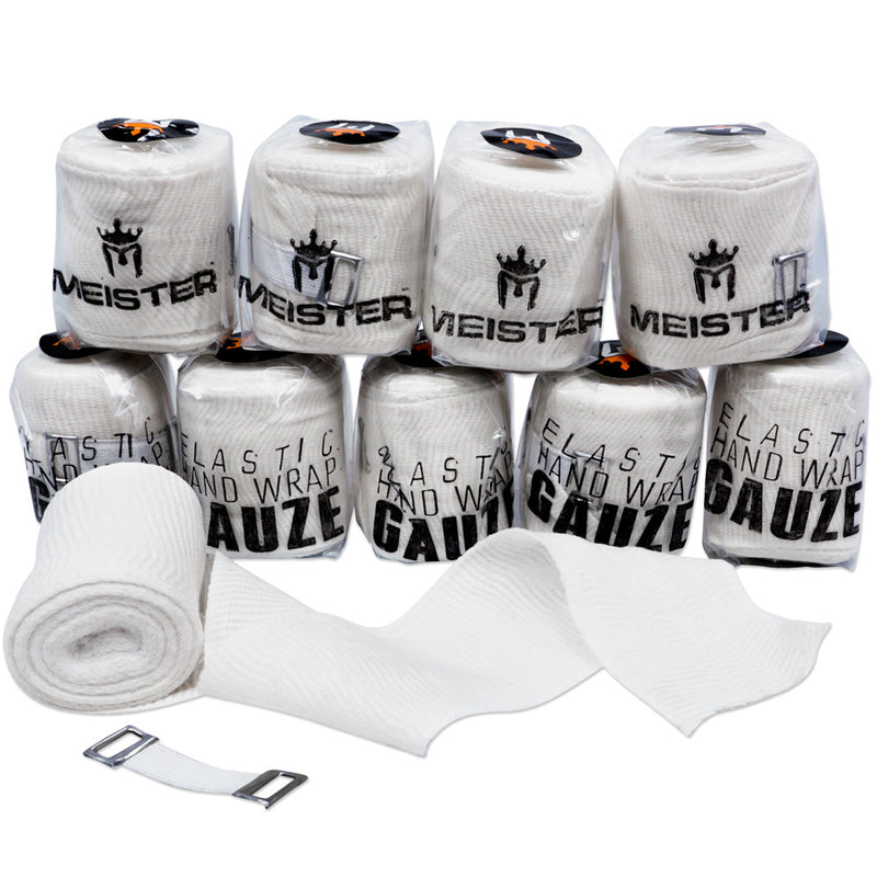 Meister Traditional Elastic Gauze Hand Wraps - White - 10 Pack