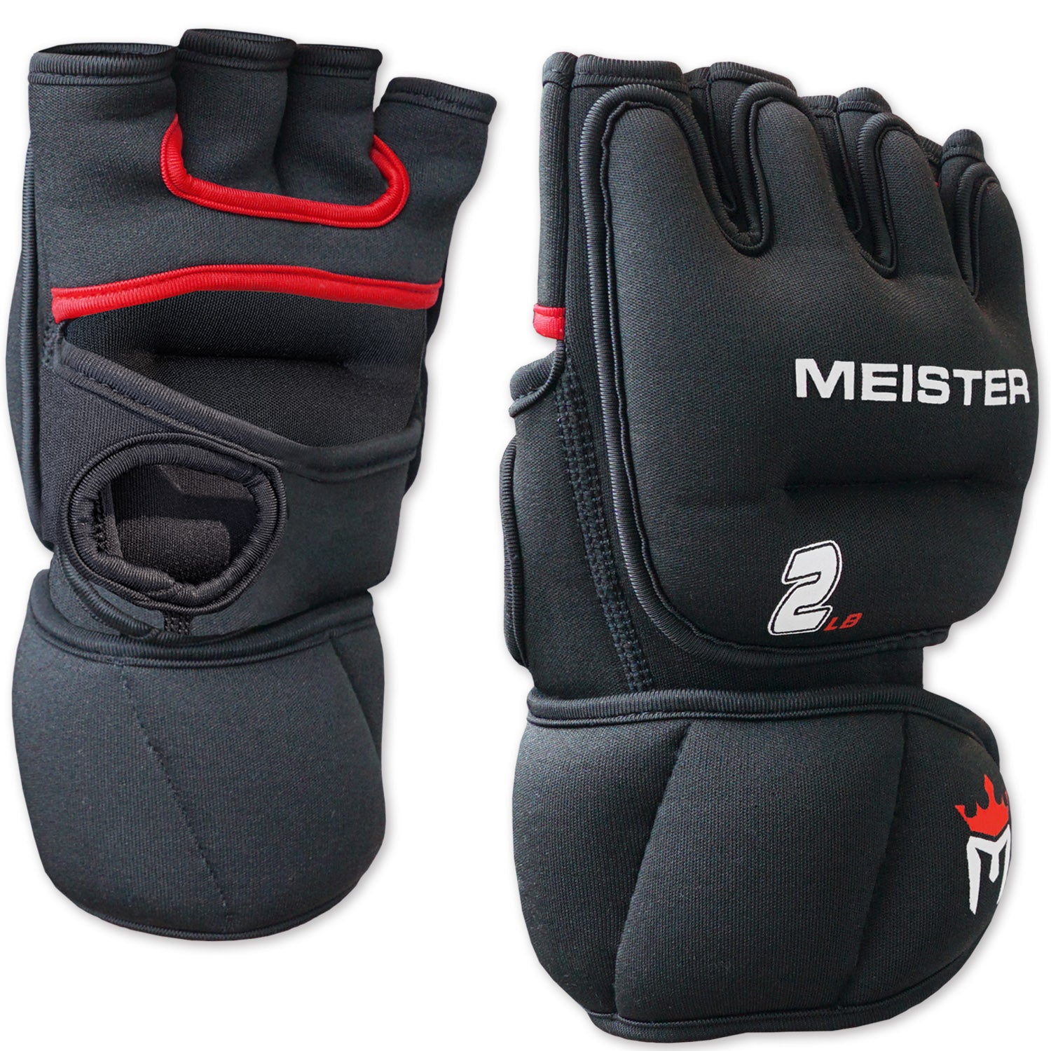 Meister 2lb Neoprene Weighted Gloves - Black/Red (Pair)