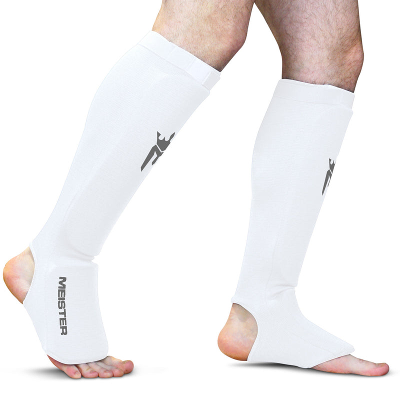 Meister Elastic Cloth Shin & Instep Padded Guards (Pair) - White