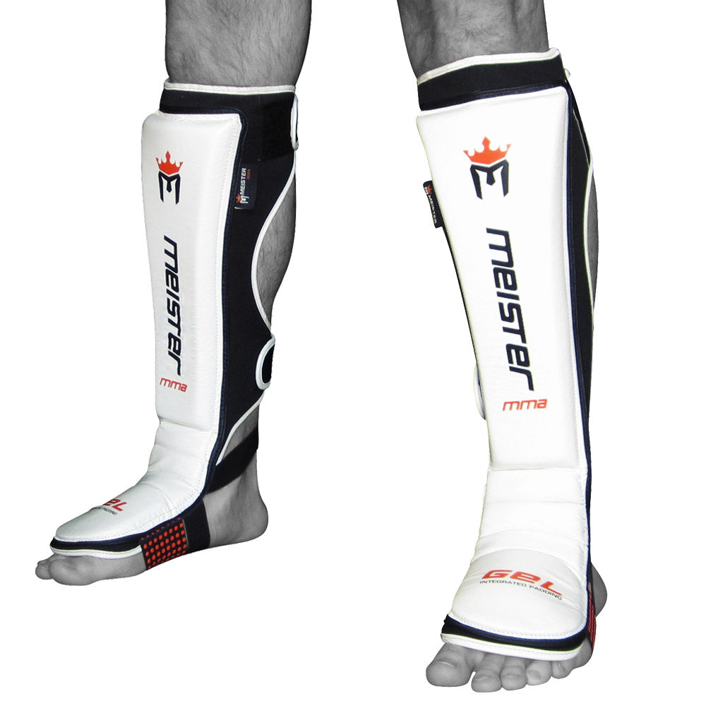 Meister EDGE Leather Shin Guards w/ Gel Padding (Pair) - White