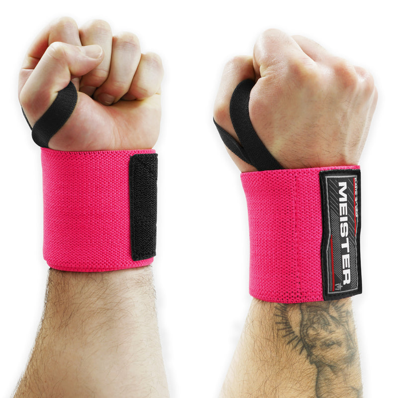 Meister 18" Elastic Weightlifting Wrist Wraps w/ Thumb Loops - Pink