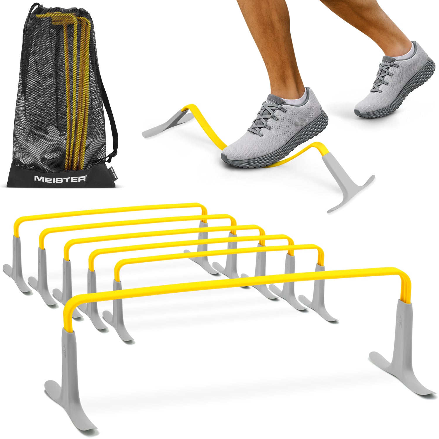 Meister ZoomFlex 6" Agility Hurdles - 6 Pack w/ Carry Bag - Electric Yellow