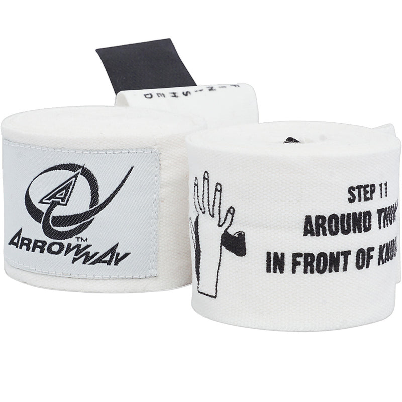 ArrowWay Instructional Hand Wraps for Boxing & MMA - White