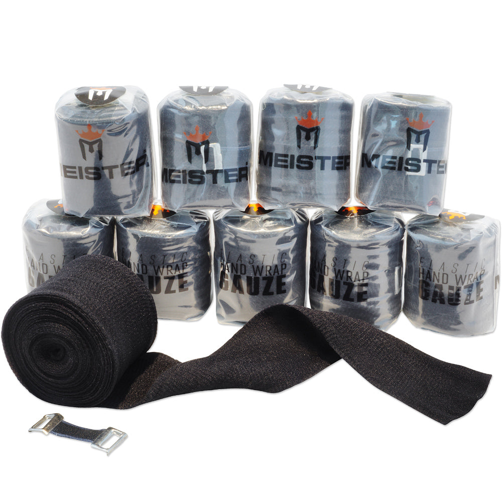 Meister Traditional Elastic Gauze Hand Wraps - Black - 10 Pack