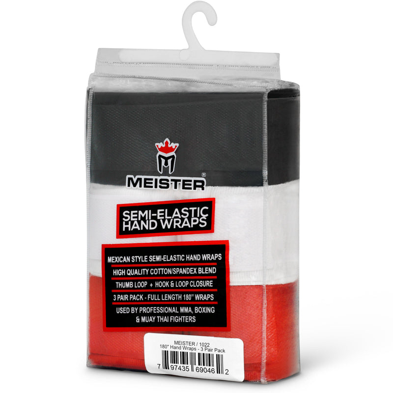 Meister Adult 180" Hand Wraps for MMA & Boxing - 3 Pairs Pack