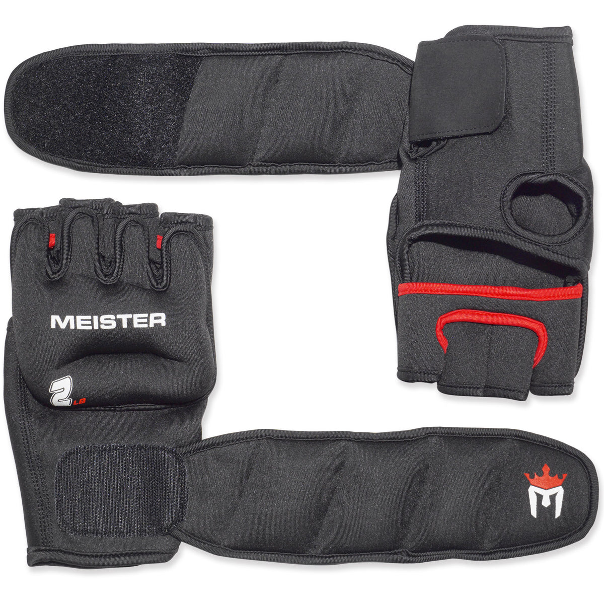Meister 2lb Neoprene Weighted Gloves Black Red Pair Meister