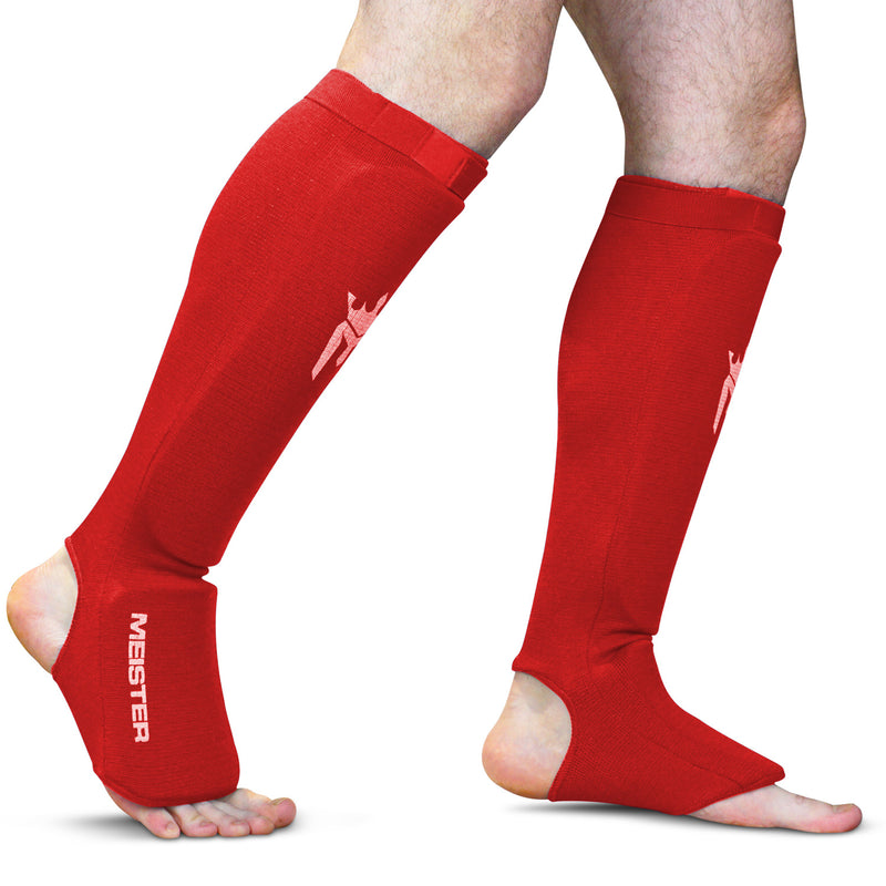 Meister Elastic Cloth Shin & Instep Padded Guards (Pair) - Red