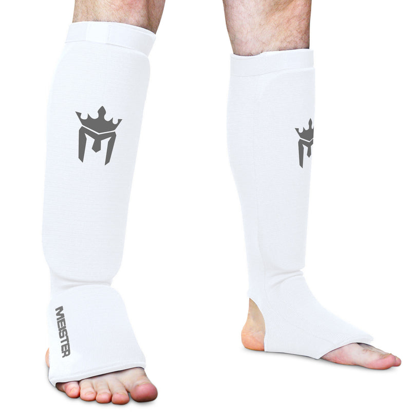 Meister Elastic Cloth Shin & Instep Padded Guards (Pair) - White