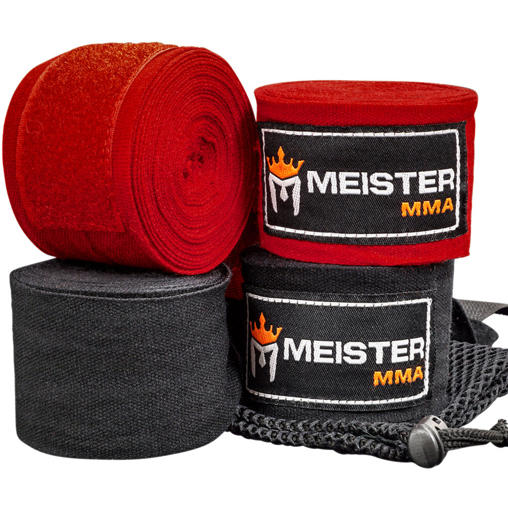 Meister ELITE 180" Elastic Hand Wraps - 2 Pack - Black / Red