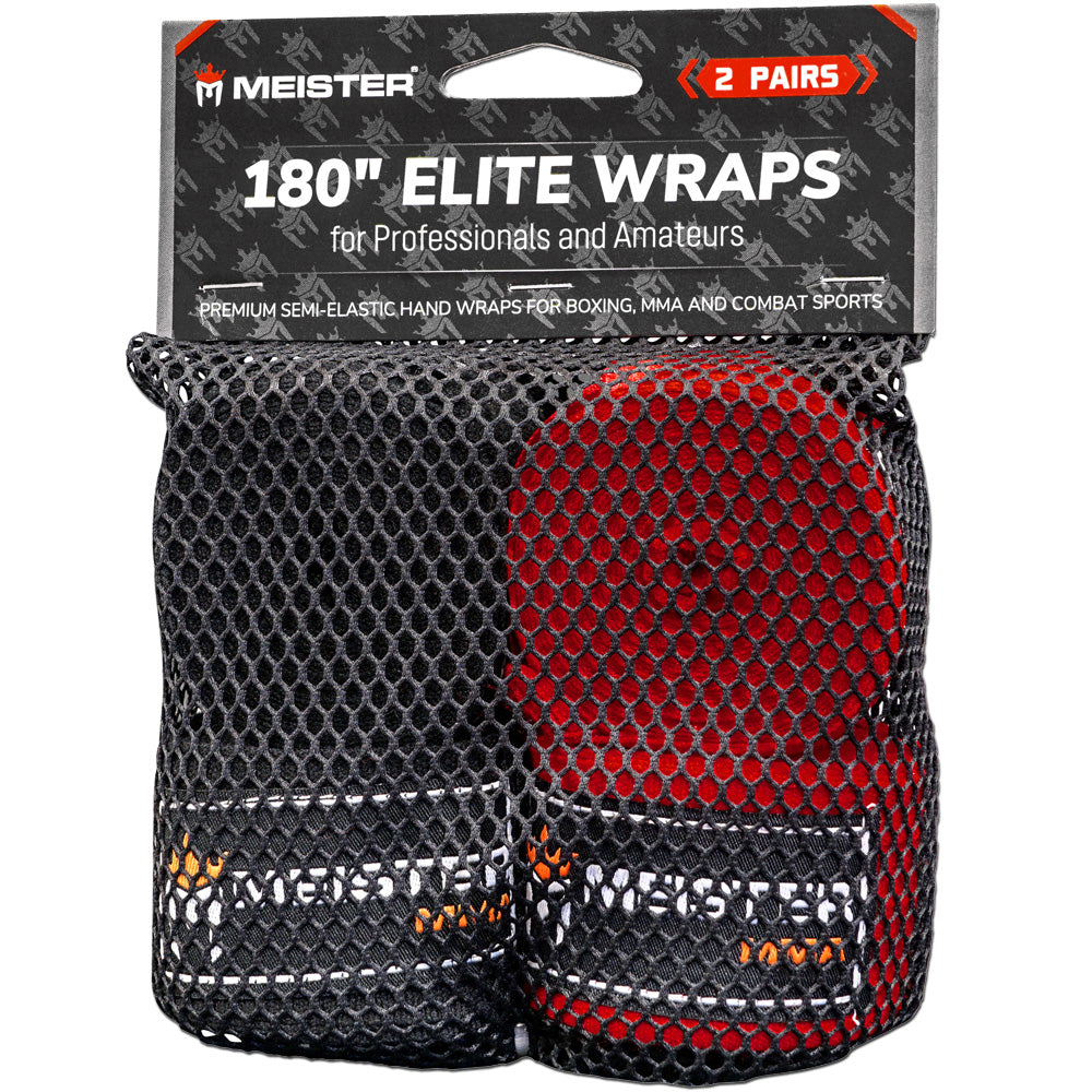 Meister ELITE 180" Elastic Hand Wraps - 2 Pack - Black / Red