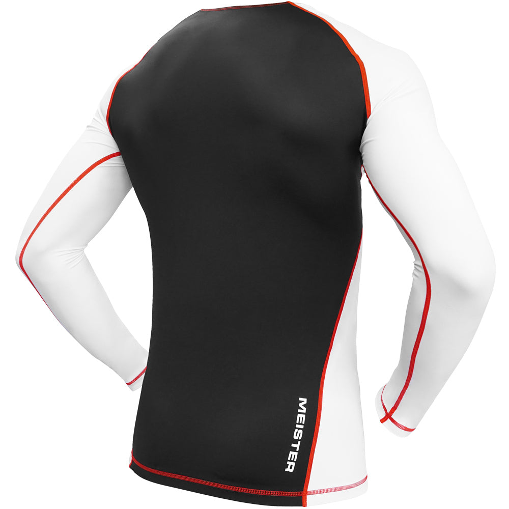 MEISTER RUSH LONG SLEEVE RASH GUARD - WHITE/RED - MMA BJJ Surfing