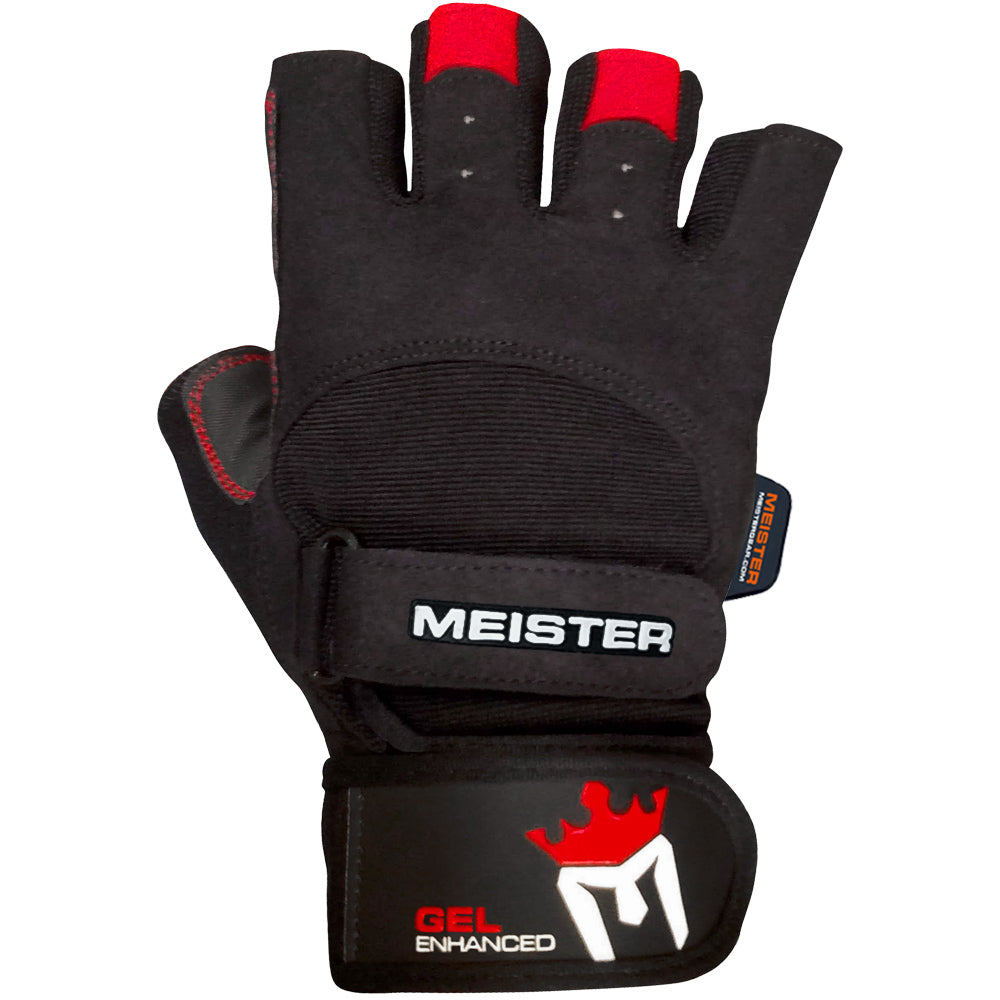 Wrist Wrap Weight Lifting Gloves w/ Gel Padding - Black/Red