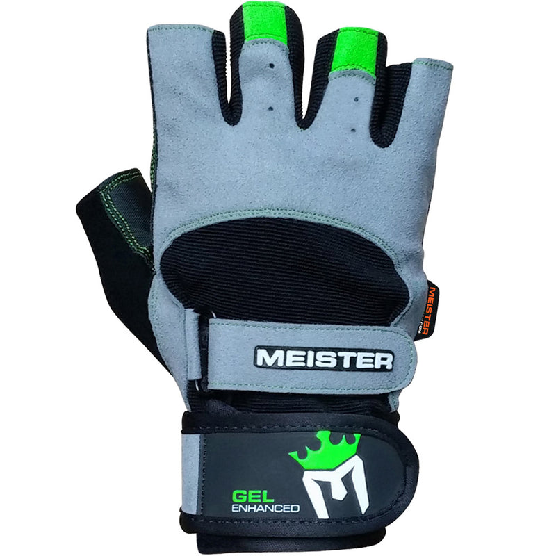 Wrist Wrap Weight Lifting Gloves w/ Gel Padding - Gray/Neon