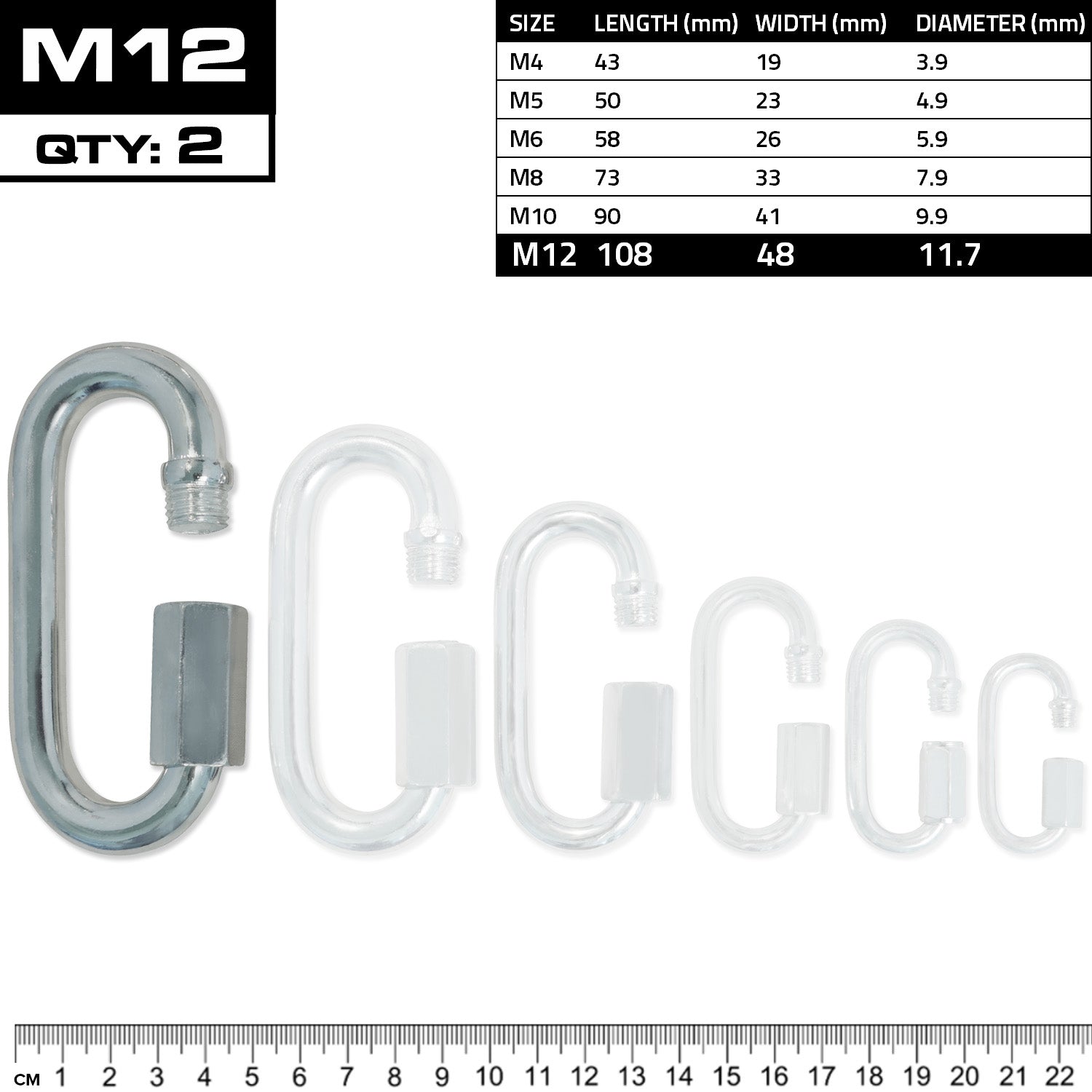 Meister Quick Link Screwlock Carabiners - M12 x 2 Pack