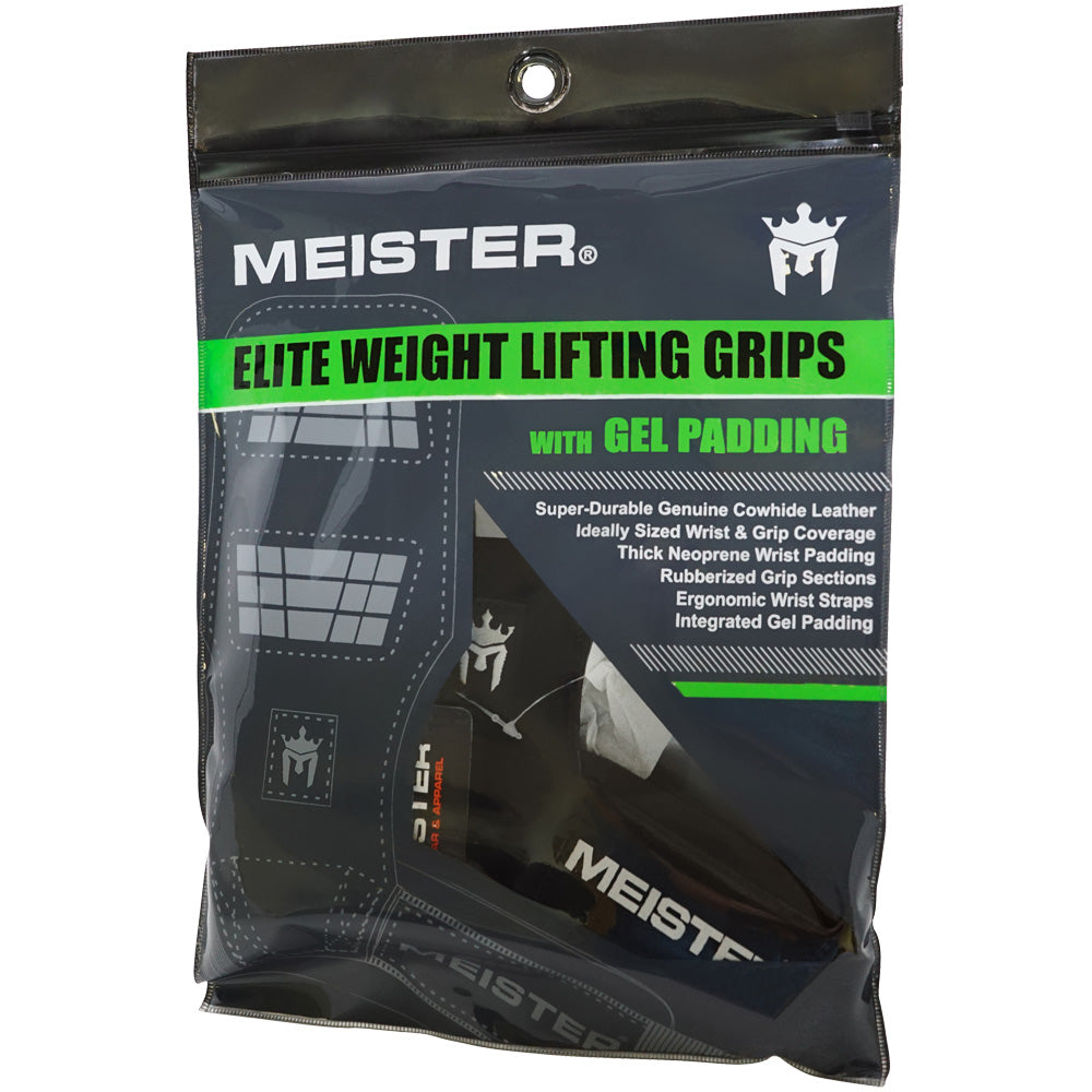 Meister Elite Leather Lifting Grips w/ Gel Padding (Pair)
