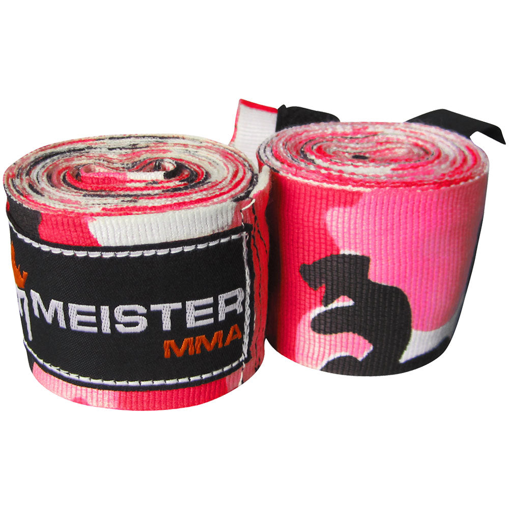 180" Semi-Elastic Hand Wraps for MMA & Boxing (Pair) - Pink Camo